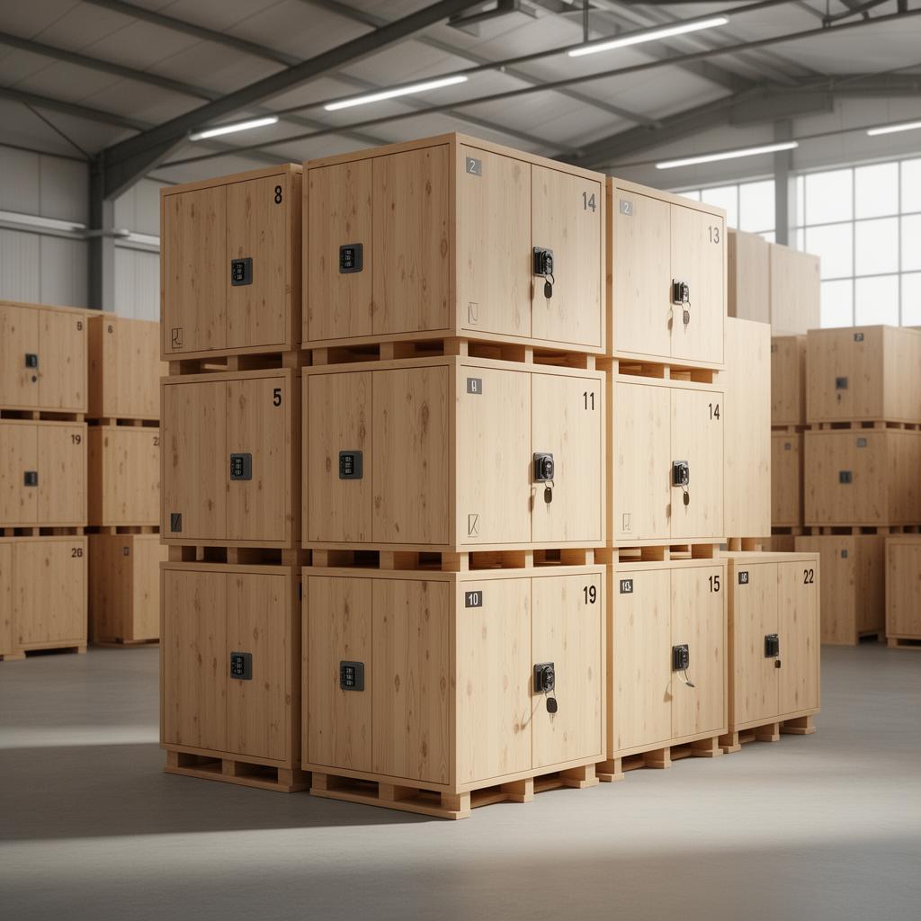 Stack of lockable wooden storage shareboxes